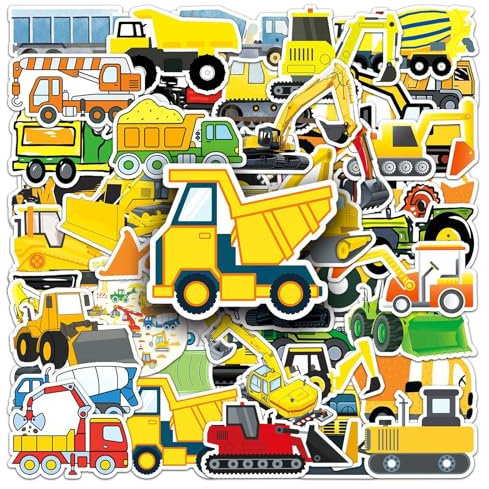 Mainiusi Sticker Kinder 50 Stück, Aufkleber Kinder Traktor Aufkleber Baustelle Sticker Bagger Aufkleber, Sticker Fahrzeuge Party Mitgebsel Gastgeschenk Baustelle Sticker für Wasserflasche Laptop Albu