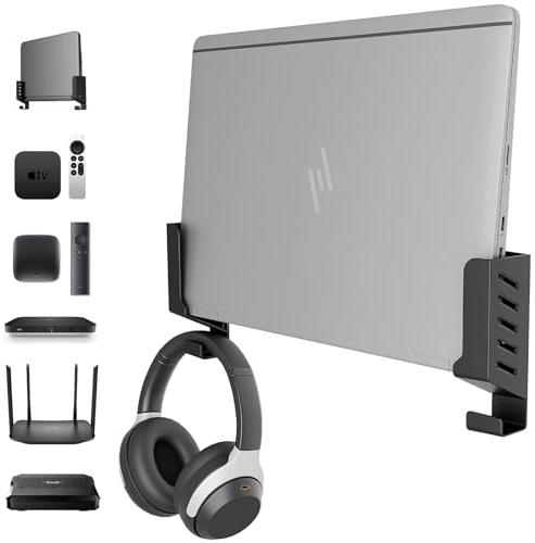 sciuU Universelle Wandhalterung für Laptops/Router/TV-Boxen/Netzwerk-Switches/Modems - kompatibel mit MacBook/Notebook/ASUS/Lenovo/HP/Dell - Halter Wandregal für Gerätedicke < 4cm