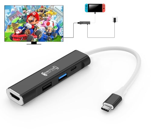 RREAKA Switch Dock for Nintendo Switch OLED, 4 in 1 TV Adapter with HDMI 4K, USB 3.0 Port, 100W Type-C Charging, Portable Travel Docking Station, Samsung Dex S24, MacBook (Black & White)