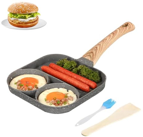 Gohytal Divided Egg Frying Pan, Non-Stick Pancake & Crepe Pan, Aluminum Skillet for Breakfast, Gas & Induction Hob