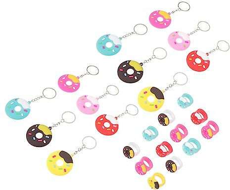 Alasum 24pcs Cute Donut Keychain Engraved Keyring Boys and Girls Party Favor Donut Ring Bulk Keychains