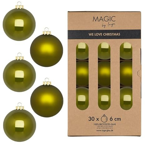 Weihnachtskugeln Glas 6cm 30 Stück - matt & glänzend - Christbaumkugeln Weihnachtsbaumkugeln für Weihnachten - Christbaumschmuck & Weihnachtsbaumschmuck - Green Olives