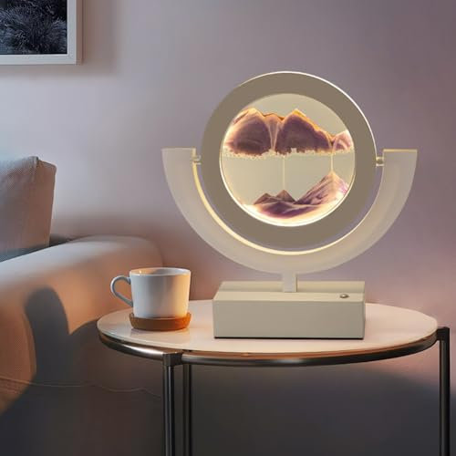 Sablier Decoratif Cadre Sable Mouvant 3D Sablier Decoratif Avec Veilleuse LED, Qui Coule Convient Pour Kits De Sable Cadre Sablier Led En Verre Rond Pour Adultes La Décoration(Purple,A Frame)