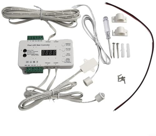 Oniissy Kabelloser LED-Treppenlicht-Controller mit Tageslichtsensor für Pixel-LED-Streifen, RGB-einfarbige einstellbare Helligkeit, mehrere Modi, max. 512 Pixel, für Treppenbeleuchtung, Heimdekoration
