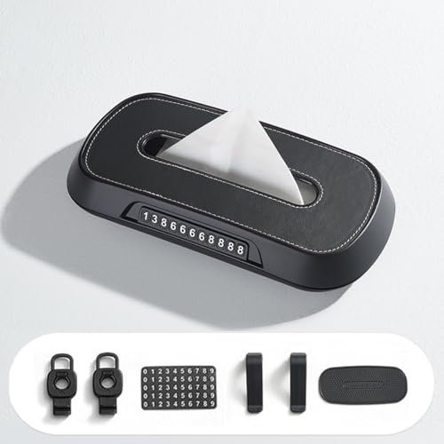 MSMDG PU Leder Auto Tücherhalter für Mitsubishi Space Star 2.GEN 2.gen, mit Parkplatznummer, Hängende Taschentuchboxen, für Auto Sonnenblende,A/Black