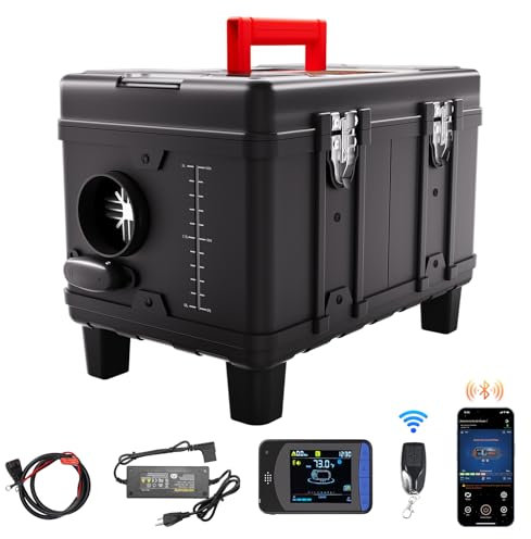VEVOR Riscaldatore d'Aria Diesel 8 KW, 12V/24V, con Controllo App Bluetooth, Telecomando e Schermo di Visualizzazione, Allarme CO, Riscaldatore Diesel Portatile a Riscaldamento per Veicoli e Garage