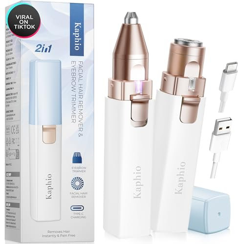 Gesichtshaarentfernung für Frauen: 2-in-1 Elektrisches Haarentfernungsgerät für Kinn, Oberlippe, Pfirsichflaum & Wiederaufladbarer Augenbrauentrimmer zur Formung der Brauen mit Licht (Blau)