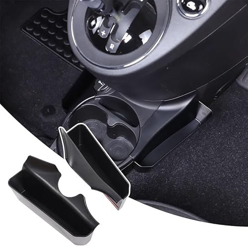 2 Gear Shift Storage Box for Fiat 500 2016-2025 Cup Holder Auxiliary Storage Box Center Console Side Tray Organizer Insert Container Secondary Box Interior Storage Accessories (ABS Black)