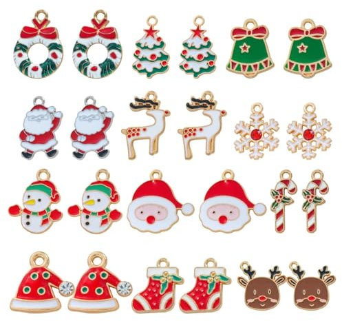 NJCXOLA 24 Stück Perlen Weihnachten Charms Anhänger Schmuck Anhänger für Weihnachten Ohrringe Armband Halskette Basteln (12 Stile)