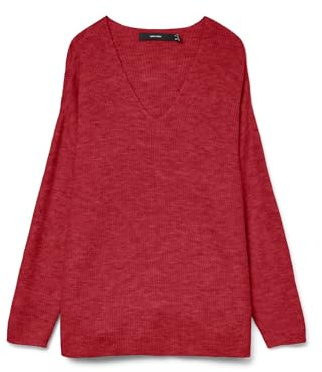 VERO MODA Female Knitted Jumper VMCREWLEFILE Pullover, Karanda Red, XL