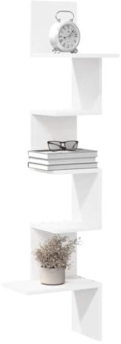 Myheimly Wand-Eckregal Altholz-Optik Holzwerkstoff, Wandregal, Wandablage, Wandeckregal, Eckregal, Hängeregal, Schweberegal, Regal Weiß,32 x 32 x 127.5 cm