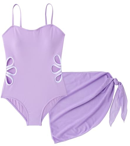 SEAUR Traje de Baño Morado Niña 1 Pieza Bañador Traje de Baño una Pieza Niña con Falda 9-10 años