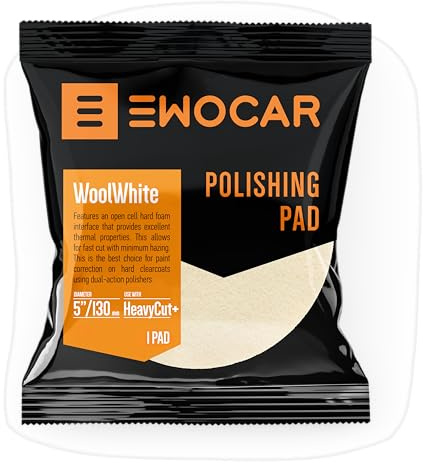 Ewocar WoolWhite 130mm Polierpad – Aggressives Wollpad für DA & Rotary Polierer – Ideal für Heavy Cut Schleifpasten – Hohe Abtragsleistung & gutes Finish – Langlebig & effizient