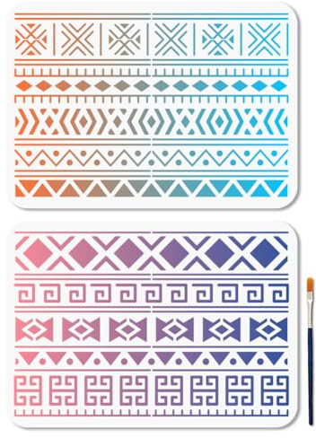 MAYJOYDIY 2 Stück Afrika Muster Schablone 29.7×21cm Tribal Bordüren Zeichenvorlage Afrikanische Boho Blumenrahmen Schablonen Zum Basteln Auf Fenstern Holzwänden Heim Weihnachtsdekoration