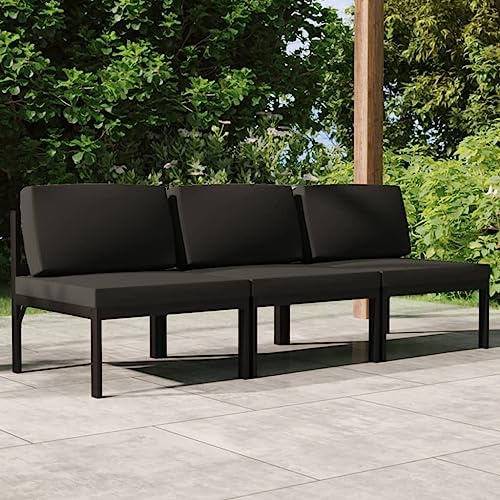 Teenpull Gartensofa 3-Sitzer Aluminium Anthrazit mit bequemen Kissen, modernes Outdoor Lounge Set für Terrasse, Balkon & Garten, witterungsbeständig & pflegeleicht