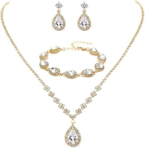 XVICO 3‑teiliges Blumen‑Brautschmuckset Halskette Armband Ohrringe Zirkonia | Blumenförmiges 3‑teiliges Schmuckset mit Zirkonia‑Besatz aus Halskette Armband und Ohrringen Hochzeit Abendveranstaltungen