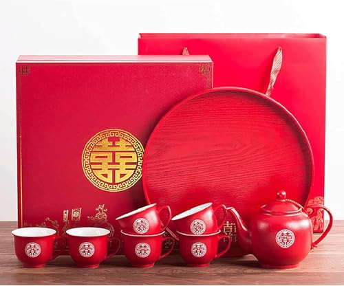 Upgraded Chinese Hochzeit Tee Set Rote Keramik Teetasse Set Geschenkbox Mitgift Geschenk Für Neues Paar Zuhause Reasoble Design Und Allgemeine Schönheit