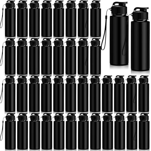 Domensi 50 Pieces Plastic Water Bottle Bulk 17 oz Sports Adults Reusable Large Water Bottles with Leak Proof Flip Top for Adults Fitness (Solid Black)