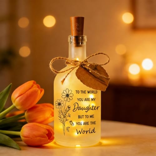 Daughter Gifts from Parent, Portable Glass Bottle Night Light with Warm White Lights, Sturdy and Elegant Glass Bottle for Home Decor, Special Daughter Presents for Christmas, Graduation, Wedding
