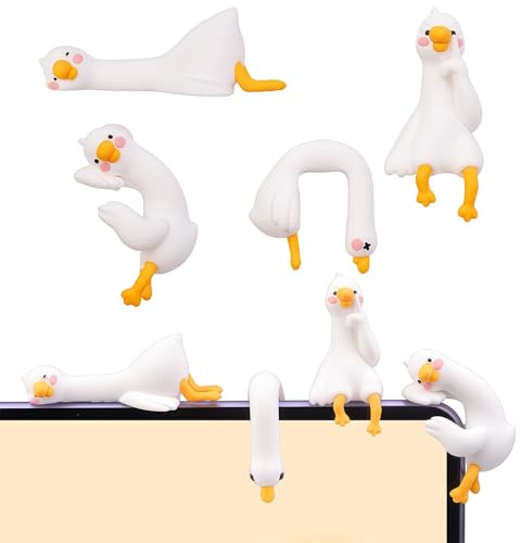 Orablooiva 4-Piece Resin Goose Figurine Computer Screen Ornament, Adorable Mini Goose Statues For Car Dashboard, Funny Desk TV Picture Frame Decorations (White)