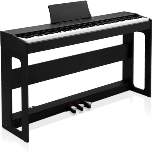 LEADZM Piano Digital de 88 Teclas, Teclado Contrapesado, Piano Eléctrico con MIDI USB, Audio Bluetooth y Altavoces Estéreo, 128 Tonos y Ritmos, Sistema de 3 Pedales (Negro)