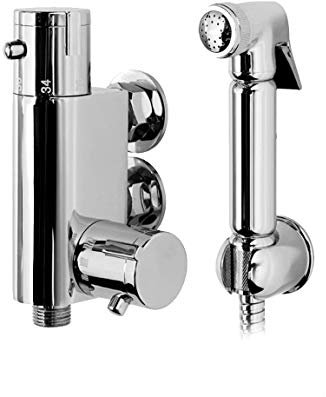 The Home Store | Thermostatic Bidet Douche Shower Spray Kit Chrome Muslim Wall Fixing Back Plate
