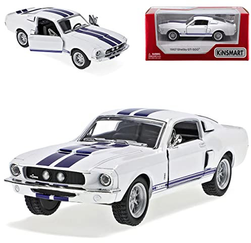 Kinsmart Ford Mustang Shelby GT-500 1967 I 2. Generation Coupe Weiss mit blauen Streifen ca 1/43 1/36-1/46 Modell Auto mit individiuellem Wunschkennzeichen