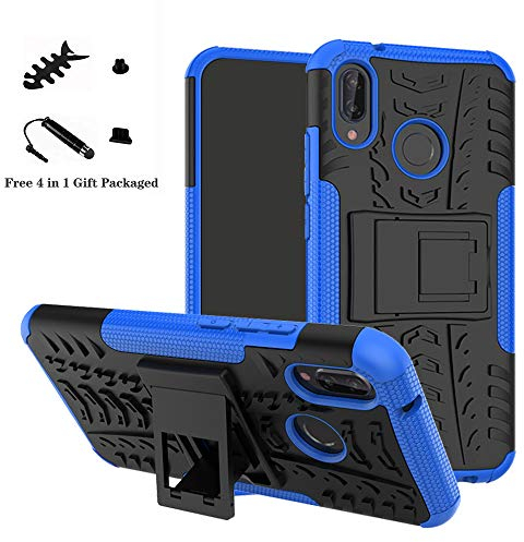 LiuShan Huawei P20 Lite Hülle, Dual Layer Hybrid Handyhülle Drop Resistance Handys Schutz Hülle mit Ständer für Huawei P20 Lite Smartphone(mit 4in1 Geschenk verpackt),Blau