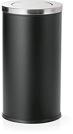 WAS 1129 380 Poubelle en acier revêtu par poudre avec couvercle en acier nickelé Noir 80 l 38 cm Diamètre 72,0 cm Hauteur 80 cm