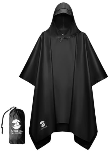 SaphiRose Unisex Rain Poncho Hooded Waterproof Raincoat for Adults Women, B-black, One size
