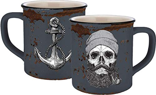 Tasse Sailor Skull Emaille-Optik, Blau