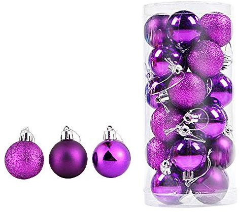 WAWJ 24PCS/Pack Weihnachtskugeln Christmas Tree Pendant Ornaments Baubles Weihnachtsbaum Dekoration Ball 4CM Plastic Gift for Xmas Holiday (Lila)