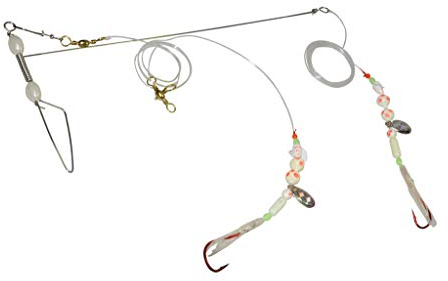 Dieter Eisele Heilbutt Zielfisch-System I, inkl. Boom, Länge 2,0m, extra starker Wirbel, VMC Perma-Steel Circle Hook FR. 10/0, Schnur 1,20mm (Selbstleuchtend - ohne Blei)
