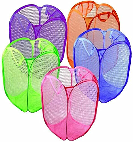 LEENSY Laundry Baskets Foldable Pop Up Mesh Washing Laundry Basket Bag Bin Hamper Toy Tidy Storage Organiser (Lime Green)