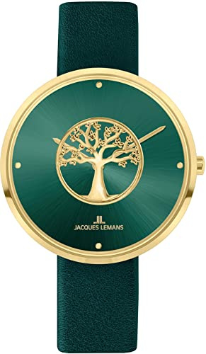 Jacques Lemans Damenuhr Design 1-2092J Lebensbaum, Leder grün