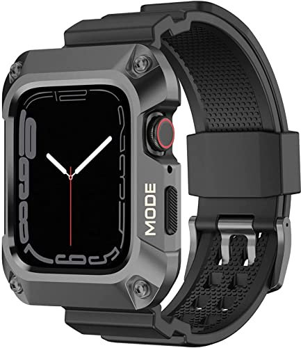 SPGUARD Armband Kompatibel mit Apple Watch 45/44mm iWatch Series 9/8/7/6/SE/5/4 Armband, Edelstahl Metall Rugged Hülle Schutzhülle mit Ersatzarmband Stoßfest TPU Sport Wassserdicht Armbänder(Grey)