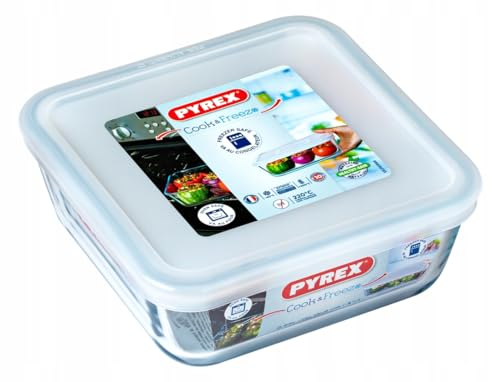 Pyrex® Récipient carré Boro 16 x 16 x 7 cm - 0,85 l Pp - Polypropylène Passe au congélateur, passe au micro-ondes, couvercle fermeture pression avec joint en silicone