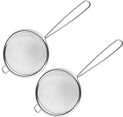 Grevosea Colador de té de 3 pulgadas de malla fina para cocinar tamices de acero inoxidable 304 mini tamices con mango para cocina, café, harina, té, filtro de frutas
