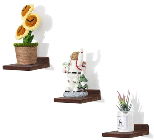 NIUBEST Kleines schwebendes Regal, 12,7 x 12,7 cm, dunkles Walnuss, Set mit 3 kleinen Wandregalen für Schlafzimmer, Wohnzimmer, Badezimmer, Küche, Dekoration