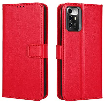 HAOYE Cover per ZTE Blade A72 5G a Portafoglio, Libro Custodia Magnetica Flip Case con Supporto di Stand/Carte Slot, Pelle PU/TPU Protettiva Caso. Rosso