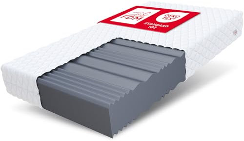 FDM Livia Matratze 100 x 200 cm Schaumstoffmatratze Härtegrad H4 26 cm Höhe Profilierter Schaum 7-Zonen Hochelastischer HR T25 mit Wellenschnitt Polyester