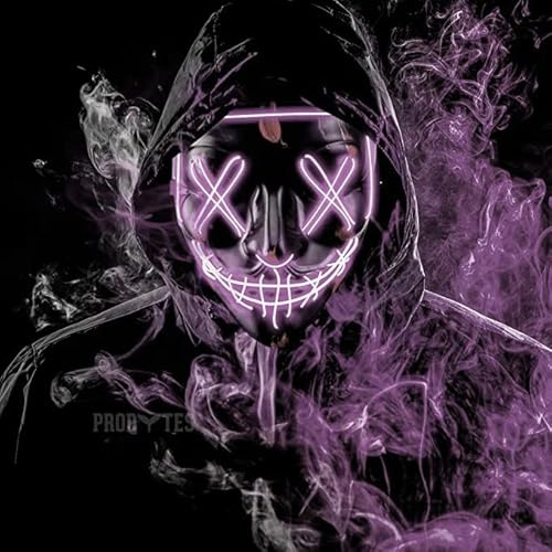 Scary Glow Mask - Purge Anarchy, Anonymous, Horror, Hostel, Saw, Halloween, Cosplay, Rave Party, Masquerade, Festival, Carnival, 3 Modes NEON LED Light Up, One Size, Scare, Dare, HDPE, Colour Choice