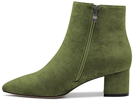 Castamere Donna Chunky Blocco Basso Gattini Tacco Heel Chiusa a Punta Stivaletti Slip-on Cerniera Ufficio Classico Dress Stivali Verde Scuro Scamosciato 38 EU