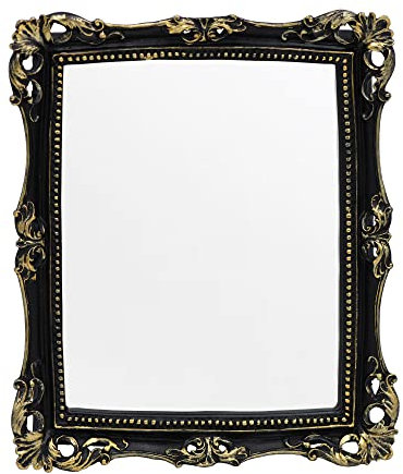 Funerom Dekorativer Vintage-Spiegel, zur Wandmontage oder auf dem Tisch, Make-up-Spiegel, quadratisch, 27,9 x 24,1 cm, Schwarz