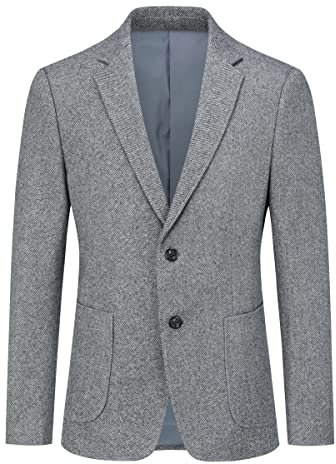 Allthemen Blazer da Uomo Regular Fit 2 Bottoni Giacca da Abito Elegante a Quadri Formale Business d'Affari Grigio XL