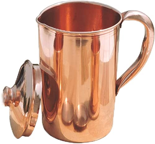 BishtHub Handicraft Pichet à eau en cuivre pur Finition lisse 1,5 l
