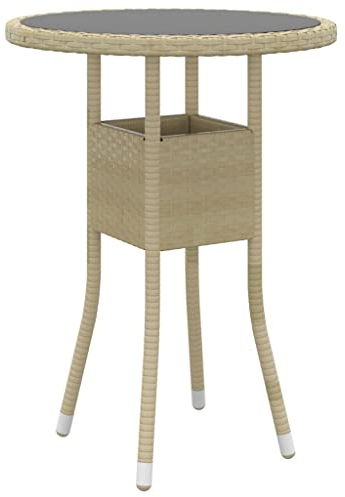 FIRBNUS 60x75 cm Sofatisch mit Hartglas Tischplatte Beistelltisch Wasserbeständiges Couchtisch Garten Teetisch Terrassentisch Kaffeetisch Beige Esstisch Rund Balkon Tische Poly Rattan
