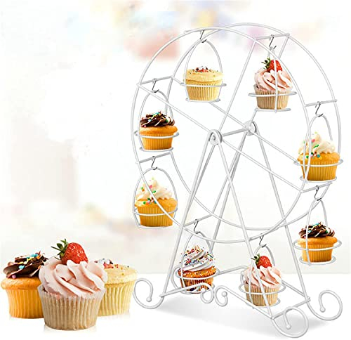 YSTP Riesenrad Cupcake Ständer Dessert Serviertablett Karusell Ständer Muffinrad Halter drehbar,weiß,Metall | Ideal für Kindergeburtstag, Hochzeit, Taufe, Geburtstag,Baby Shower,Candy Bar,als Geschenk