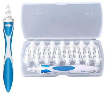 Nettoyeur D'oreilles cure pour Oreilles en Spirale avec Poignée et 16 Embouts Lavables Kit de Nettoyage des Oreilles pour Adultes