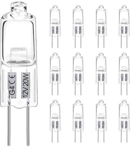 LedWekei G4 Halogen Bulbs,12v 20w Bulb 2 Pin Clear Capsule Lamp Bulb,Dimmable 2700K Warm White Light Bulbs (12 Pack)